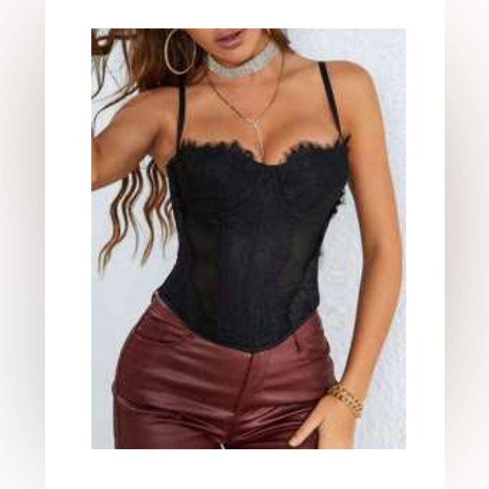 Elegant Black Lace-Up Corset Top